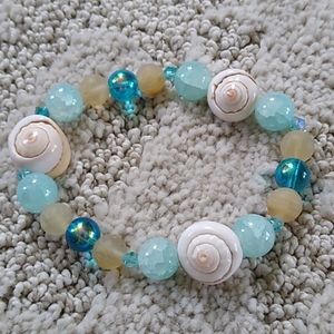 Handmade Gemstone Bracelet Blue with Seashells